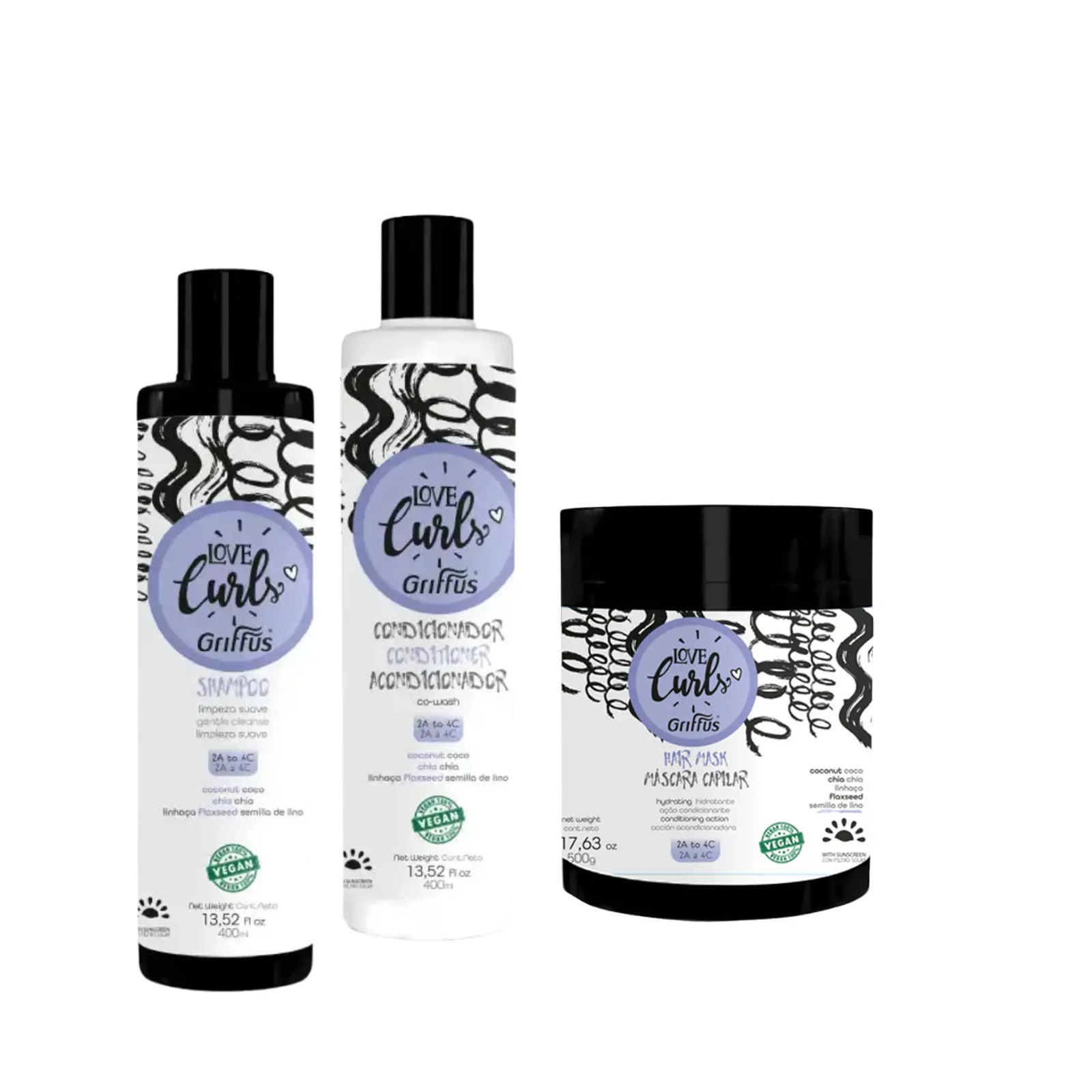 Tripack Shampoo + Acondicionador + Mascarilla Amo Cachos de Griffus