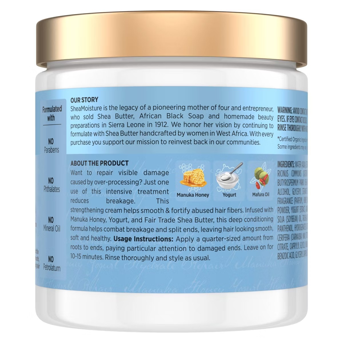Shea Moisture Manuka Honey & Yogurt Hydrate + Repair Hair Mask – 8oz – vista 2