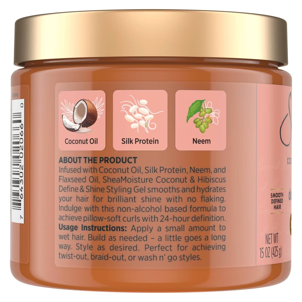 Shea Moisture Coconut & Hibiscus + Flaxseed Defining Styling Hair Gel – 15oz – vista 2