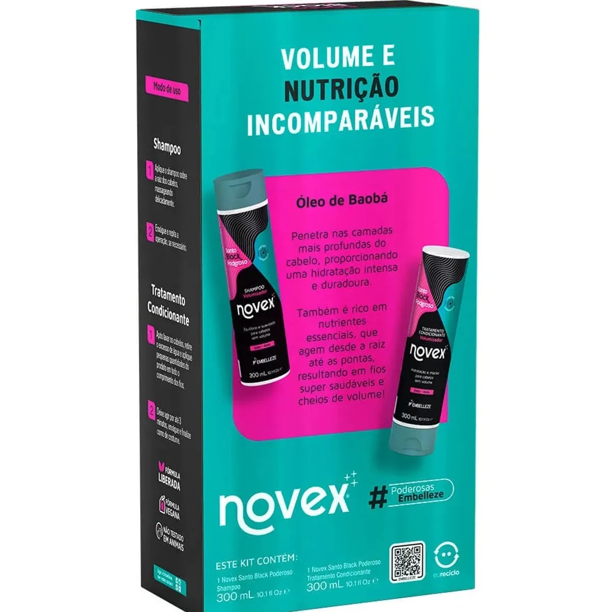 Kit Shampoo y Acondicionador Santo Black 2x300ml de Novex