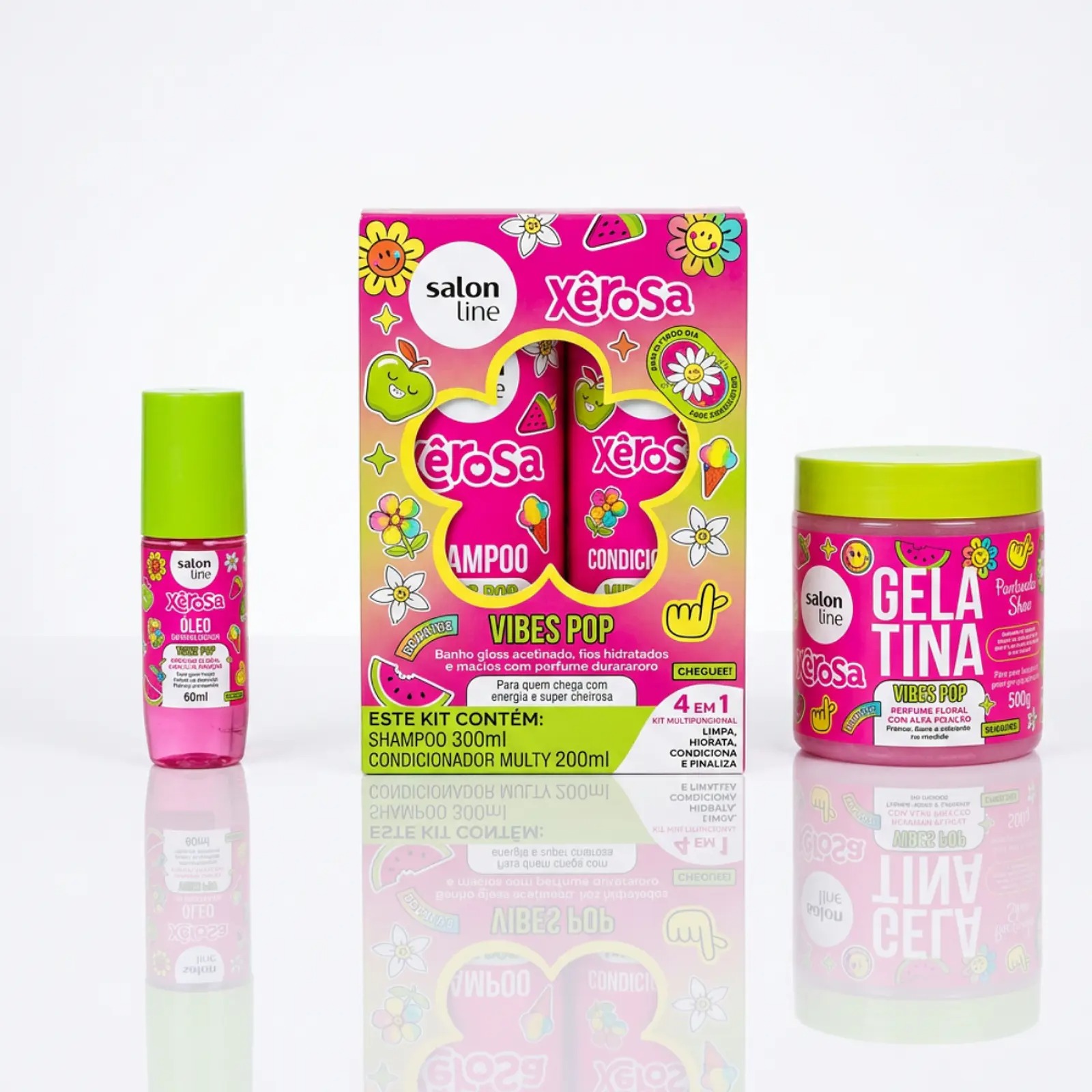 Pack Shampoo_Acondicionador, Gelatina y oleo Xêrosa Vipes pop de Line