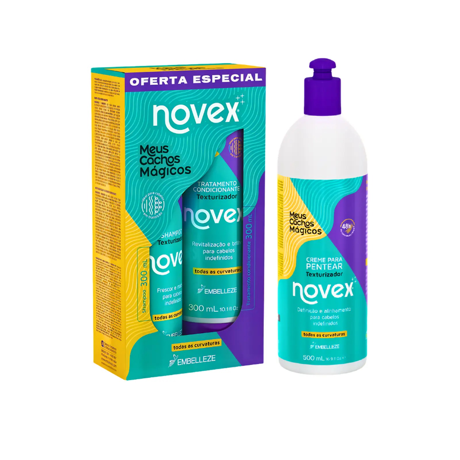 Kit Shampoo Acondicionador y Crema de Peinar Meus Cachos Magicos de Novex